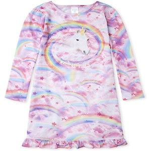 The Children's Place Girl's Long Sleeve Nightgown Size 4 X-Small Unicorn Rainbow